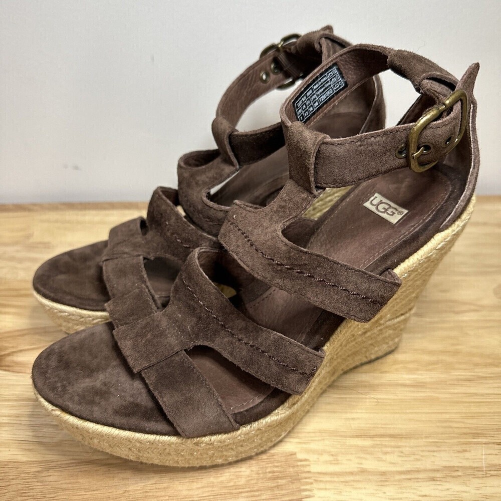 UGG Australia 1000403 Lauri Brown Suede Espadrilles Wedge Wmn Sz 7